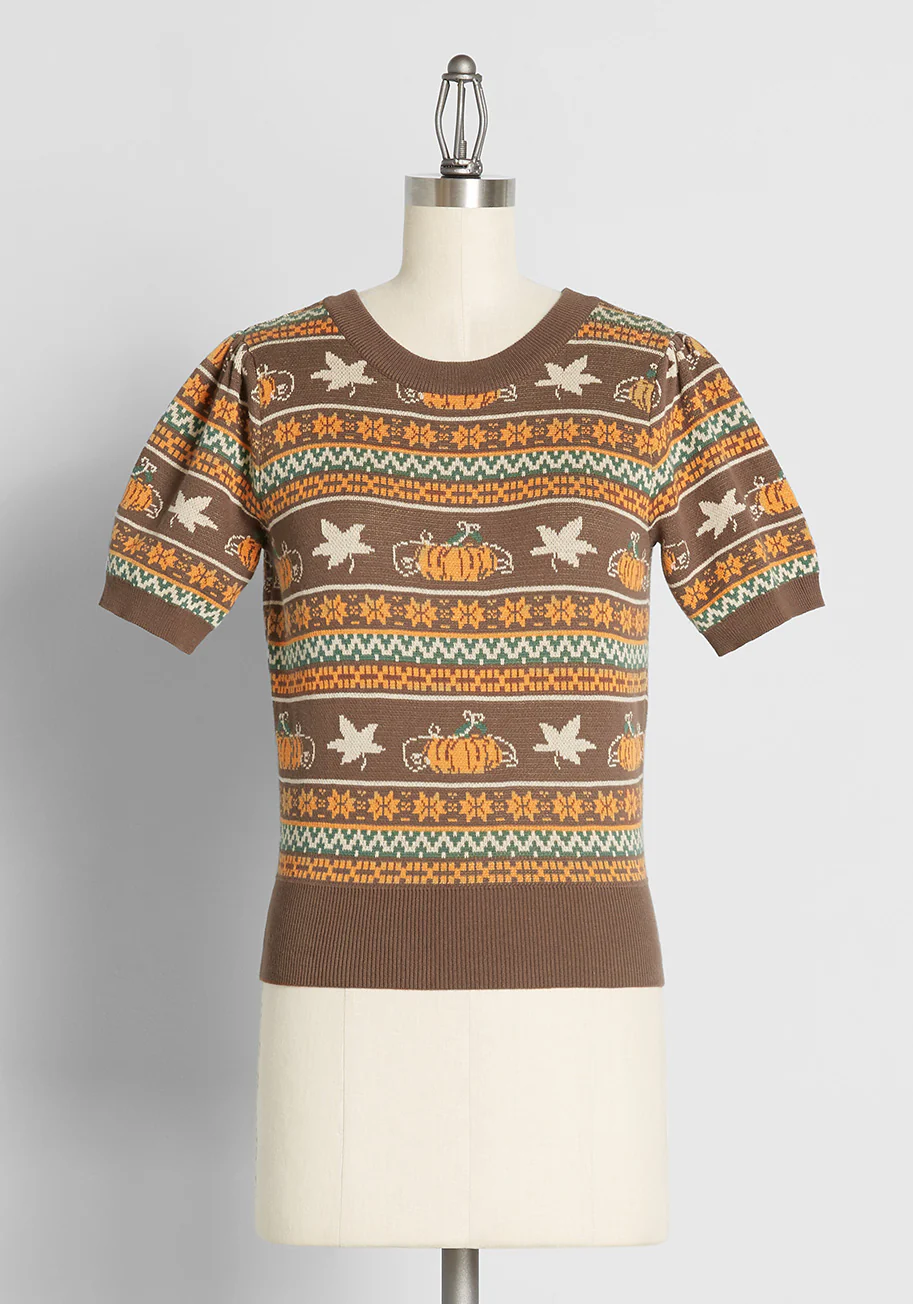 Pumpkin Promises Fair Isle Short Sleeve Sweater - Olabens