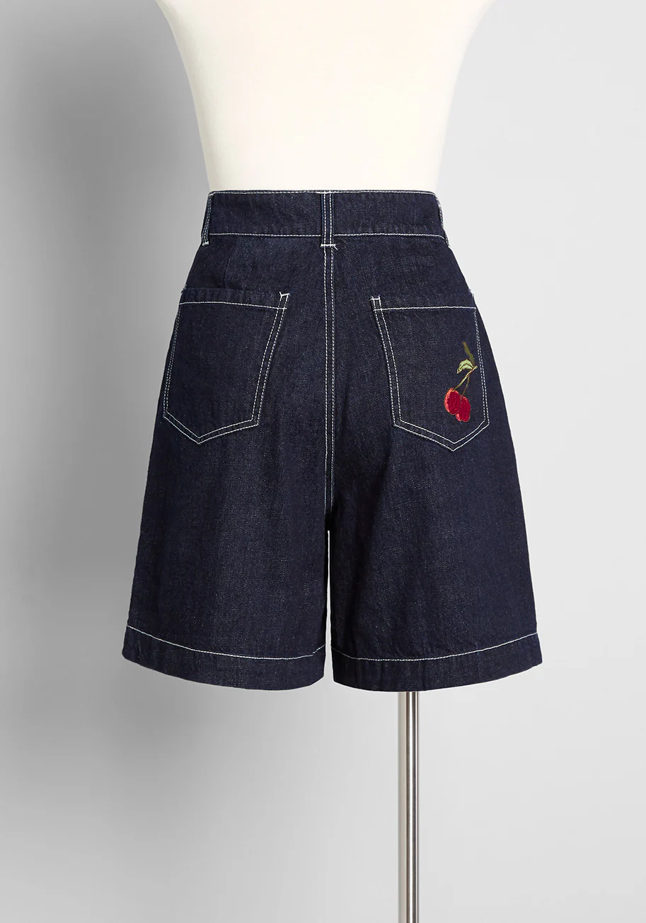 Cheeky Cherries High-Rise Denim Shorts - Olabens