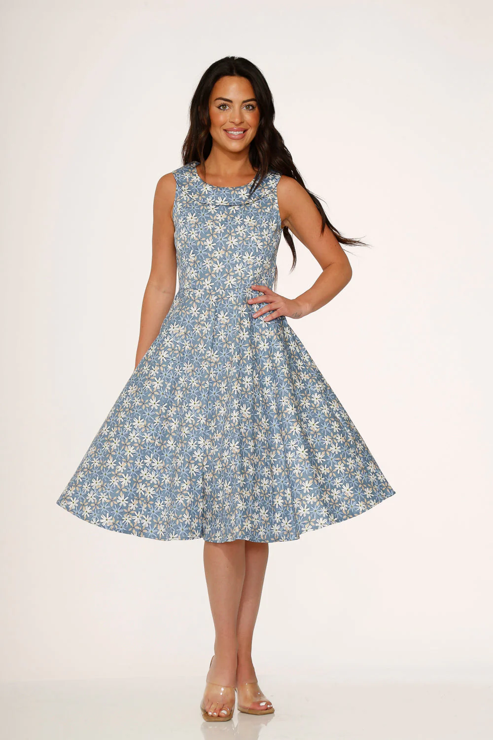 Blue Daisy Floral Swing Dress - Olabens