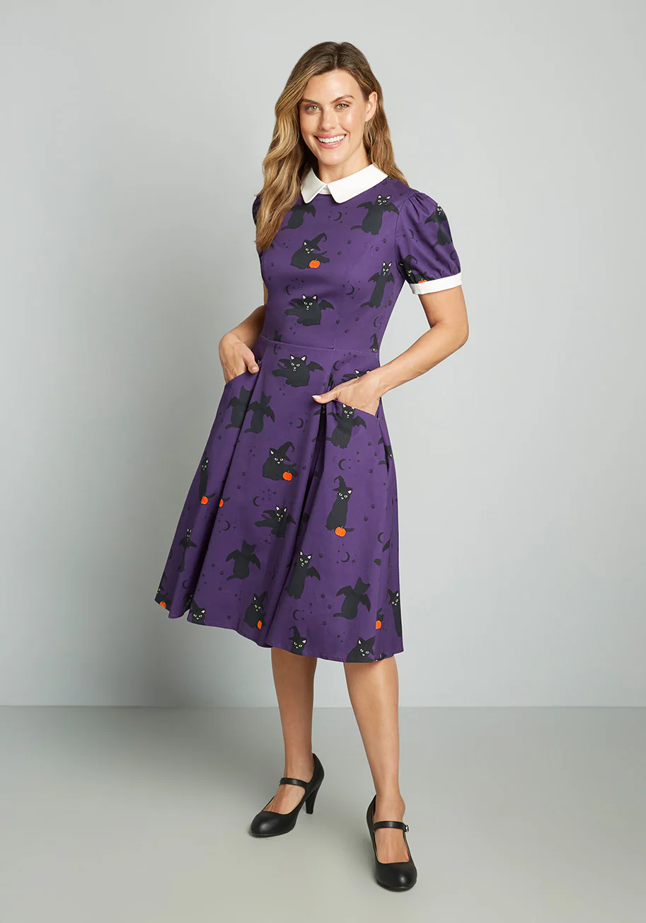 Isnyt x Collectif Black Cat Celebration Swing Dress - Olabens