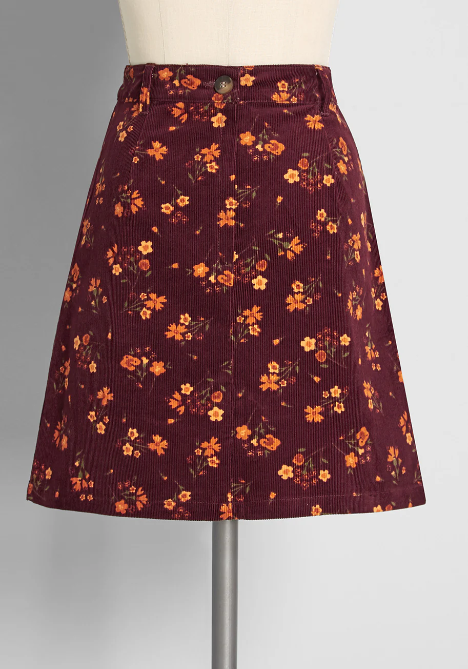 Autumn Bloom Lane Cord Mini Skirt - Olabens