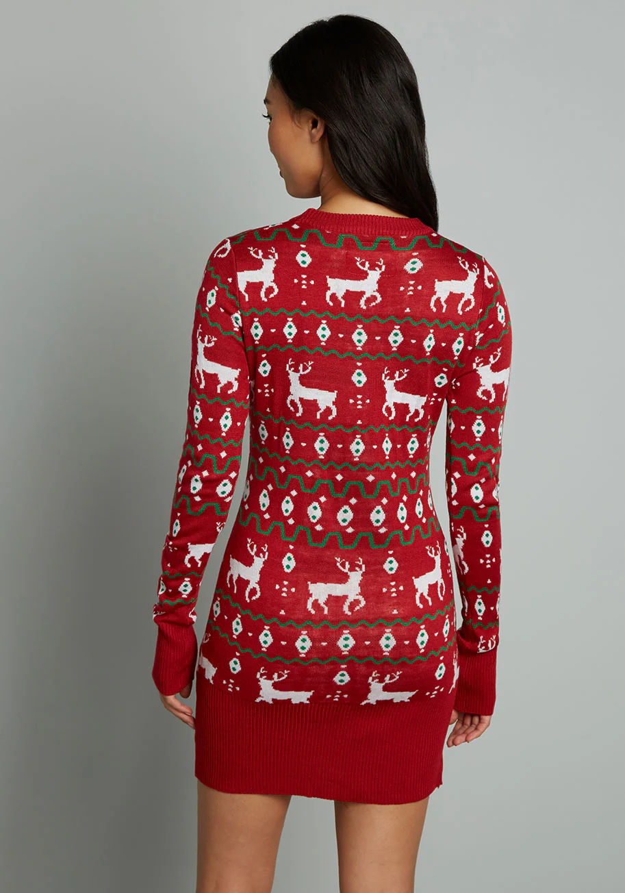 Reindeer On Parade Sweater Dress - Olabens