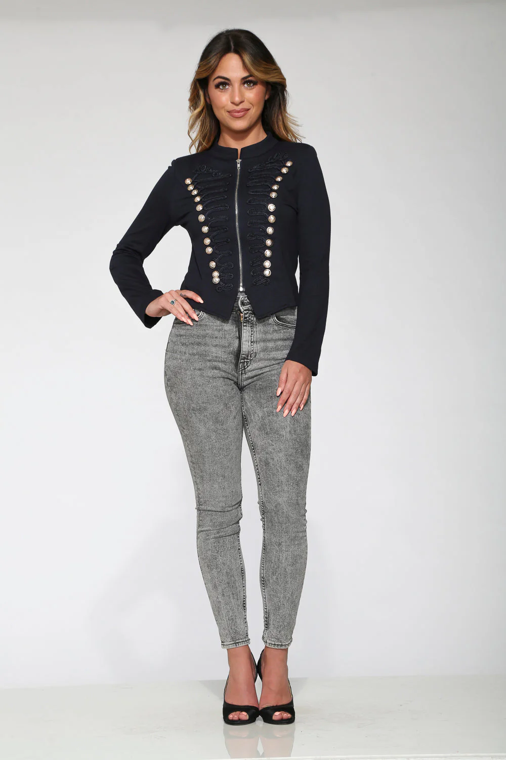 Navy Blue Military Jacket - Olabens