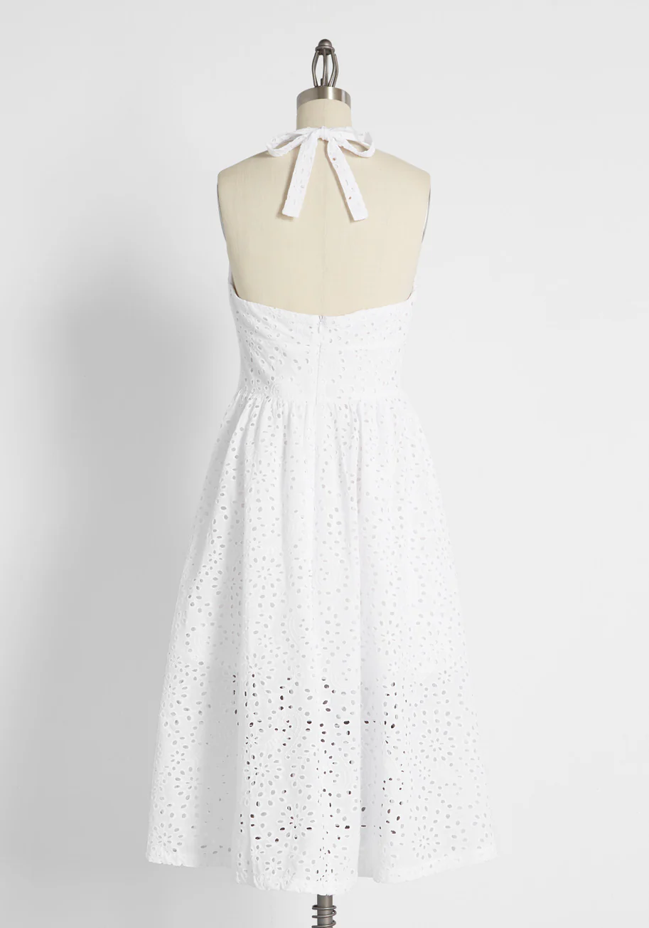Apple of My Eyelet Cotton Halter Dress - Olabens