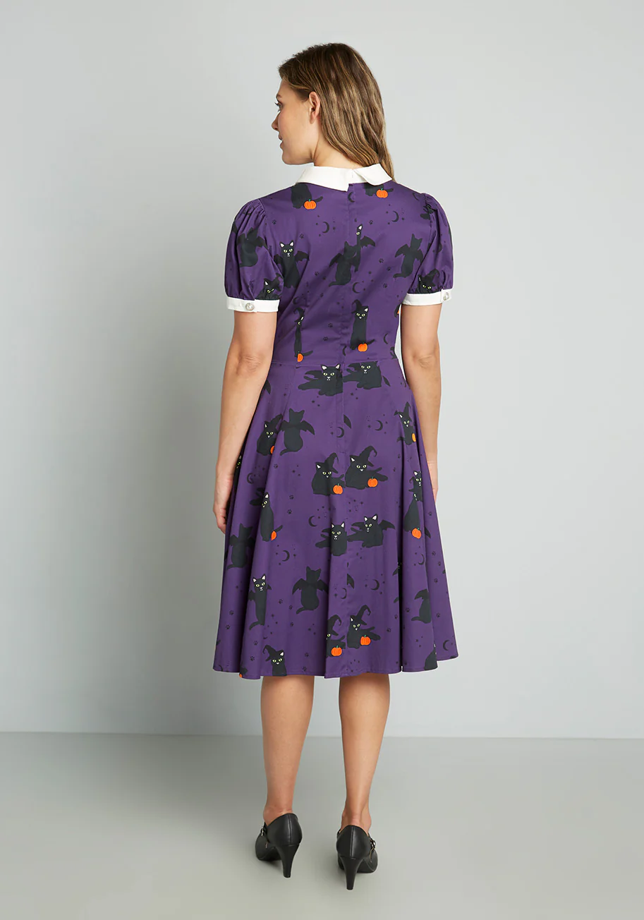 Isnyt x Collectif Black Cat Celebration Swing Dress - Olabens