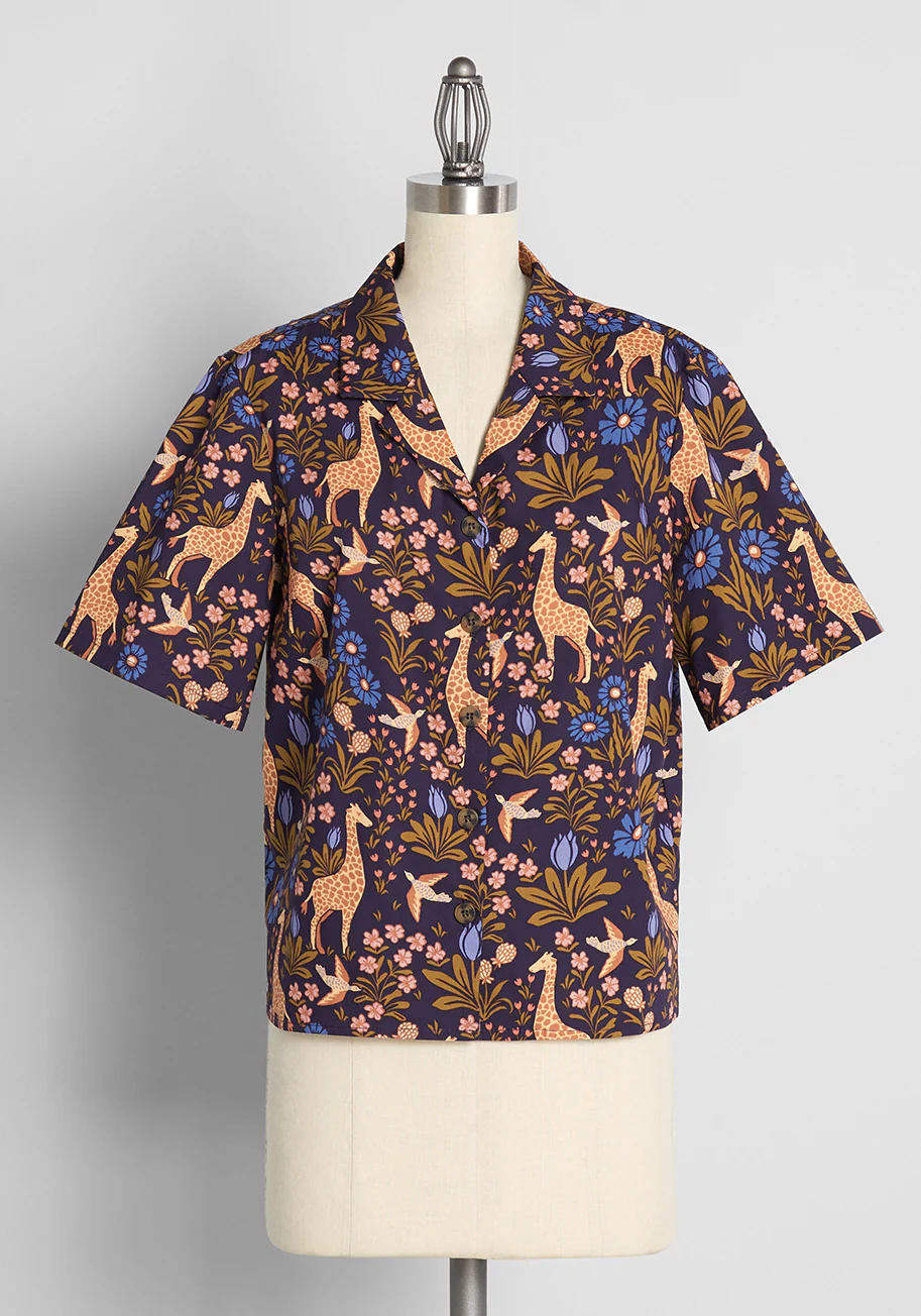 Giraffe Garden Party Button-Up Shirt - Olabens