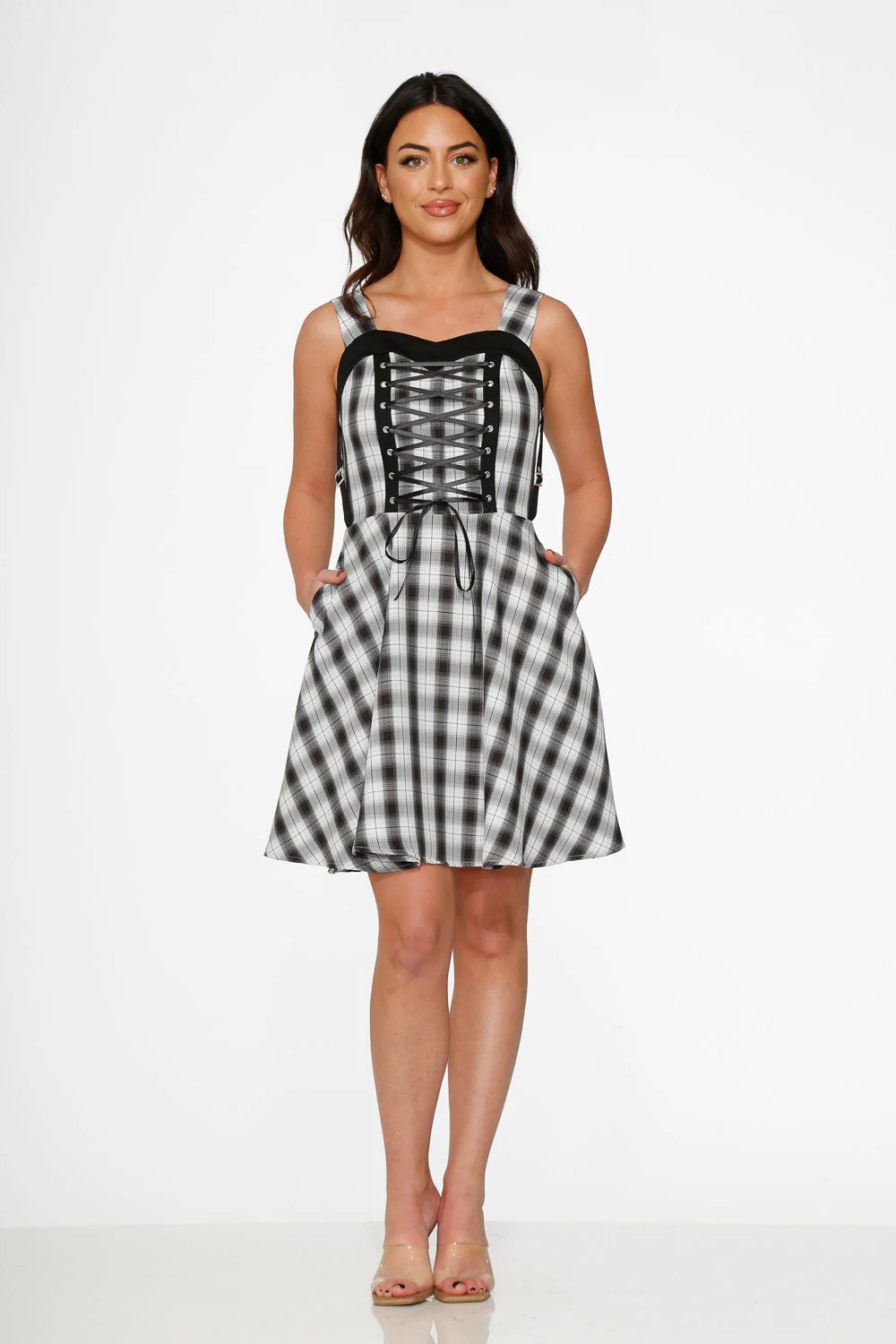 Black & White Plaid Swing Dress - Olabens