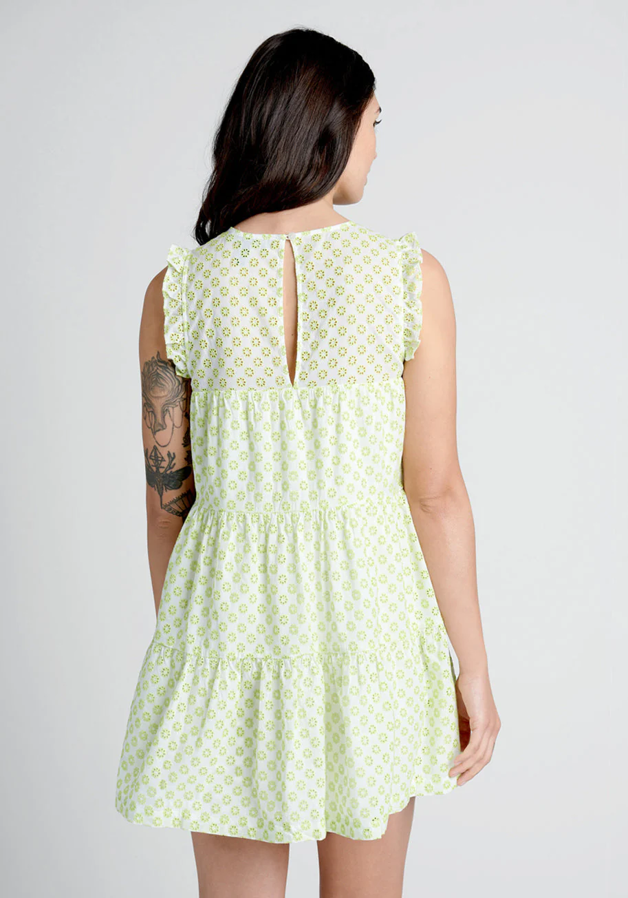 Day Tripping in Eyelet Flower Fields Trapeze Dress - Olabens