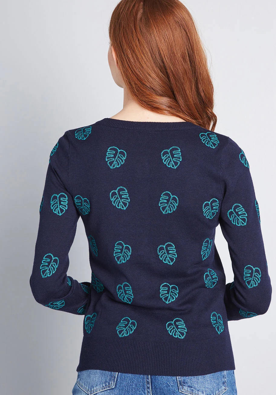 Monstera Mania Embroidered Cardigan - Olabens