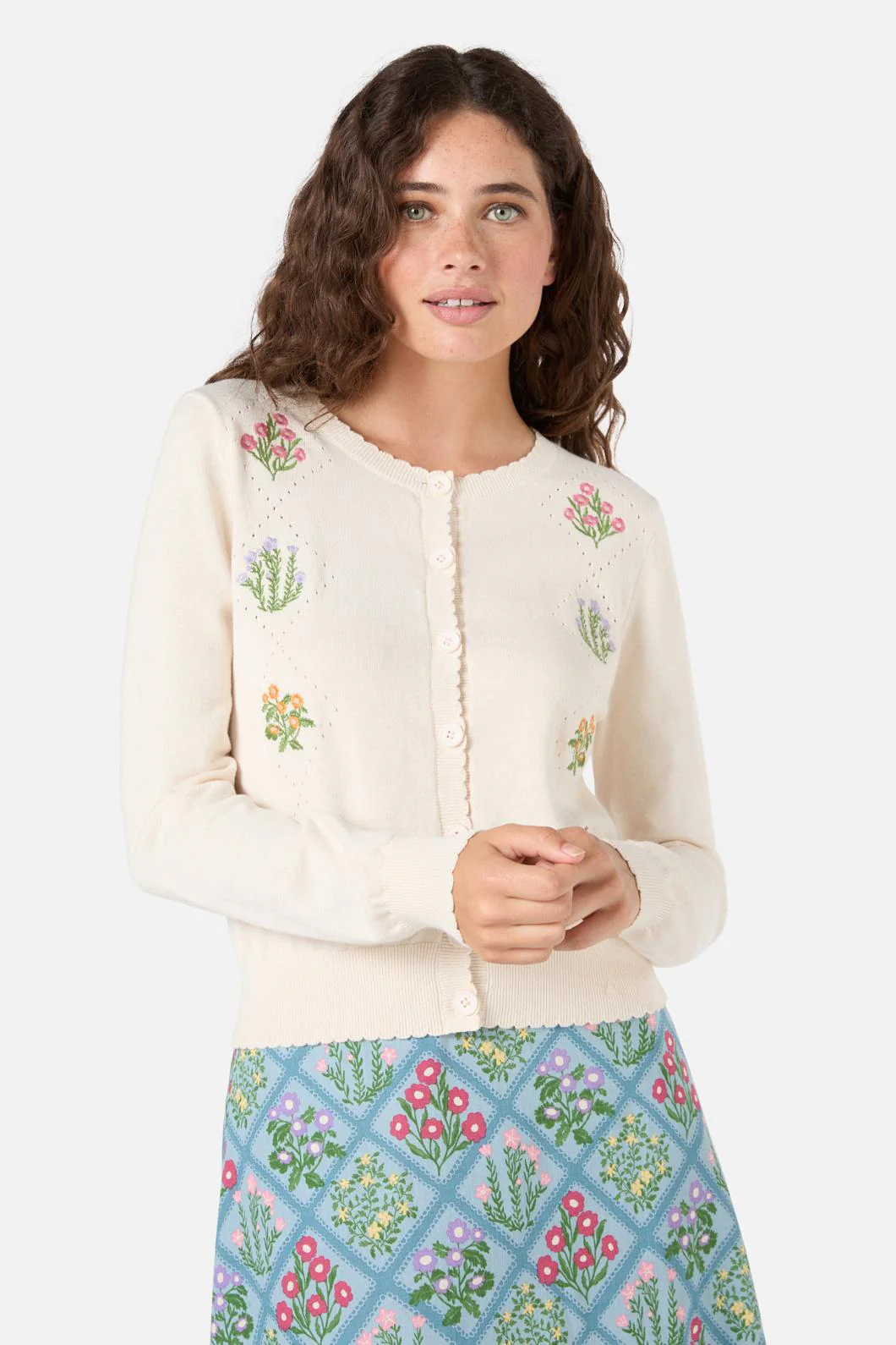 Lattice Embroidered Cardigan - Olabens