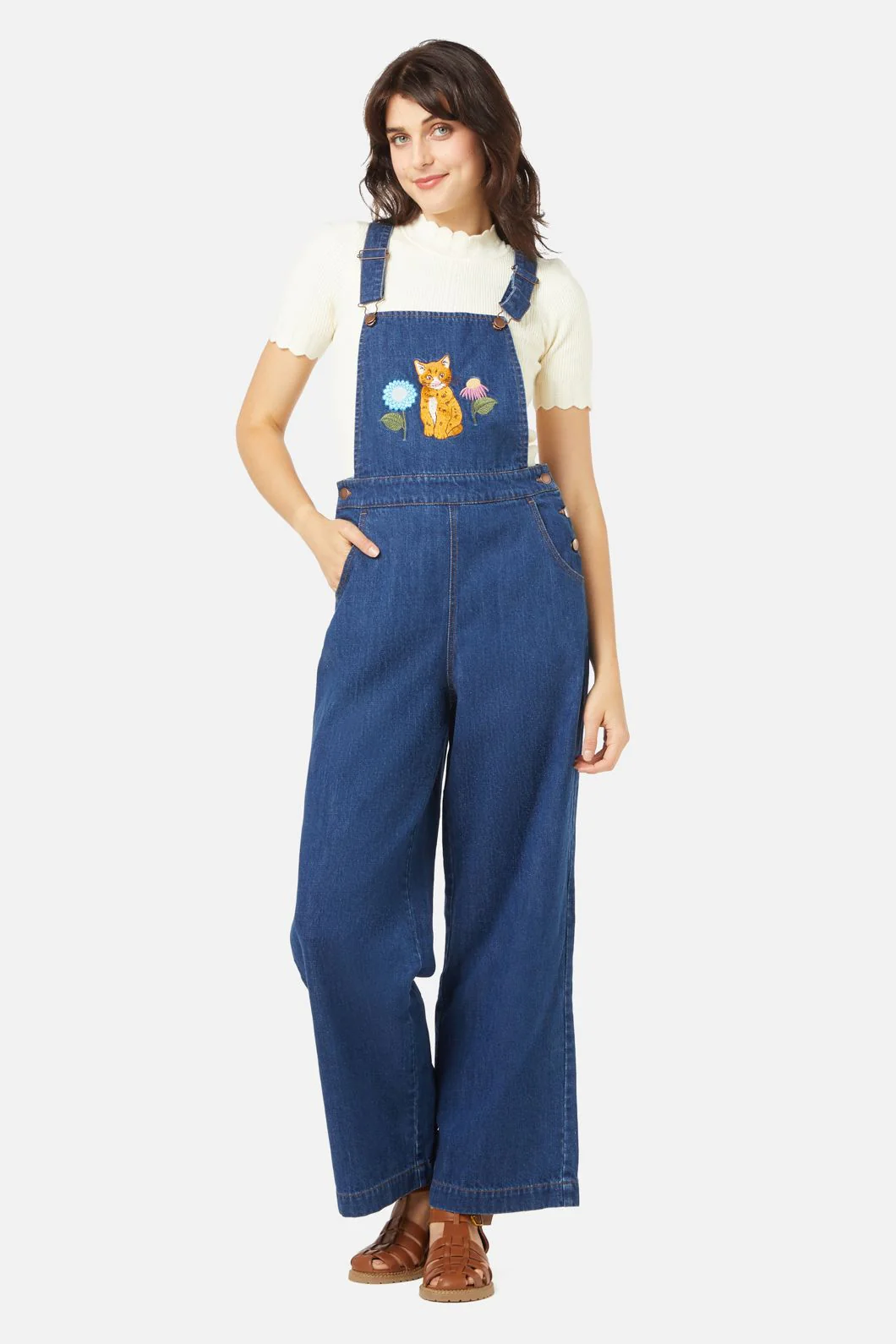 Cat Embroidered Overall - Olabens