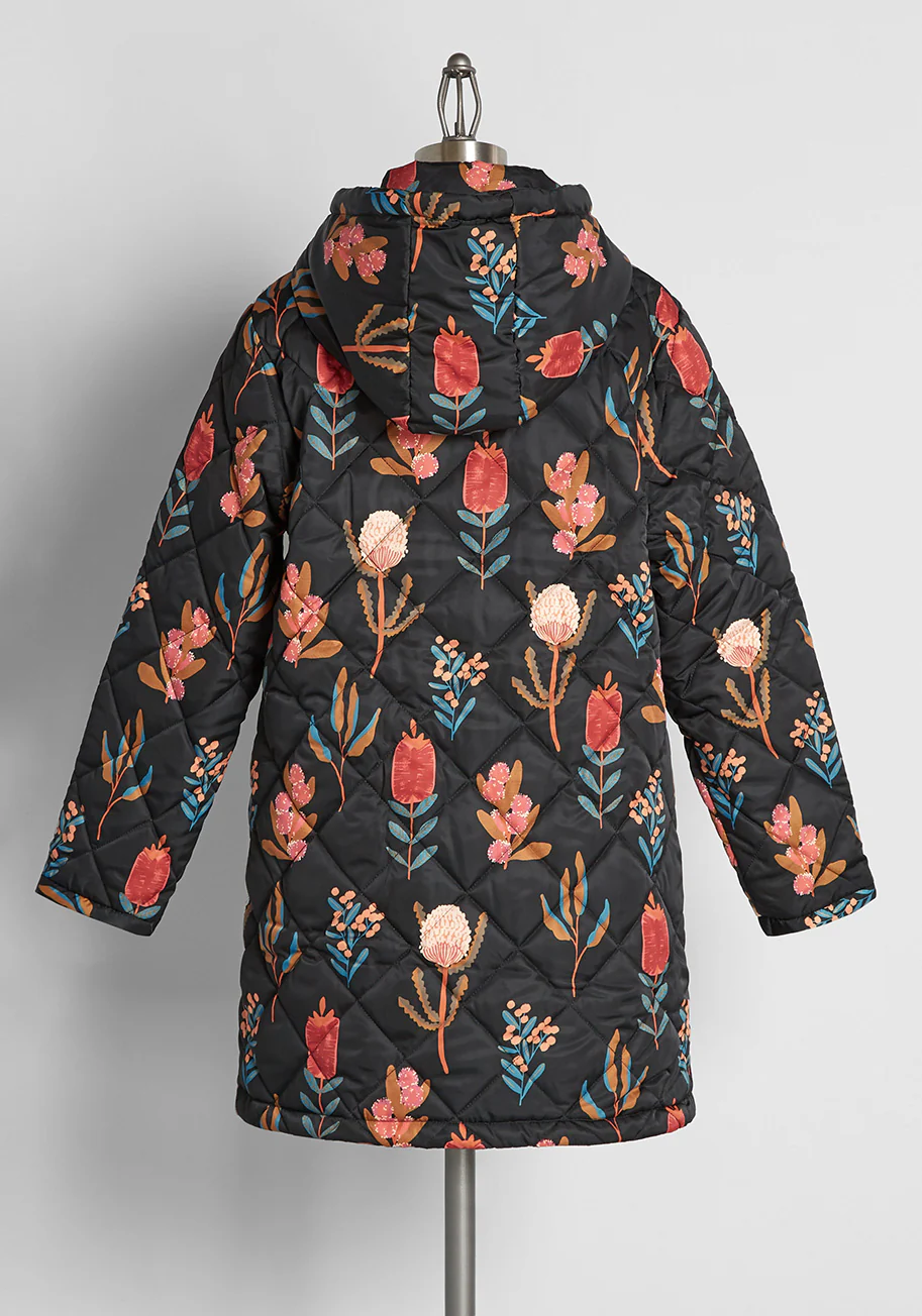 Raining Flora Hooded Puffer Jacket - Olabens