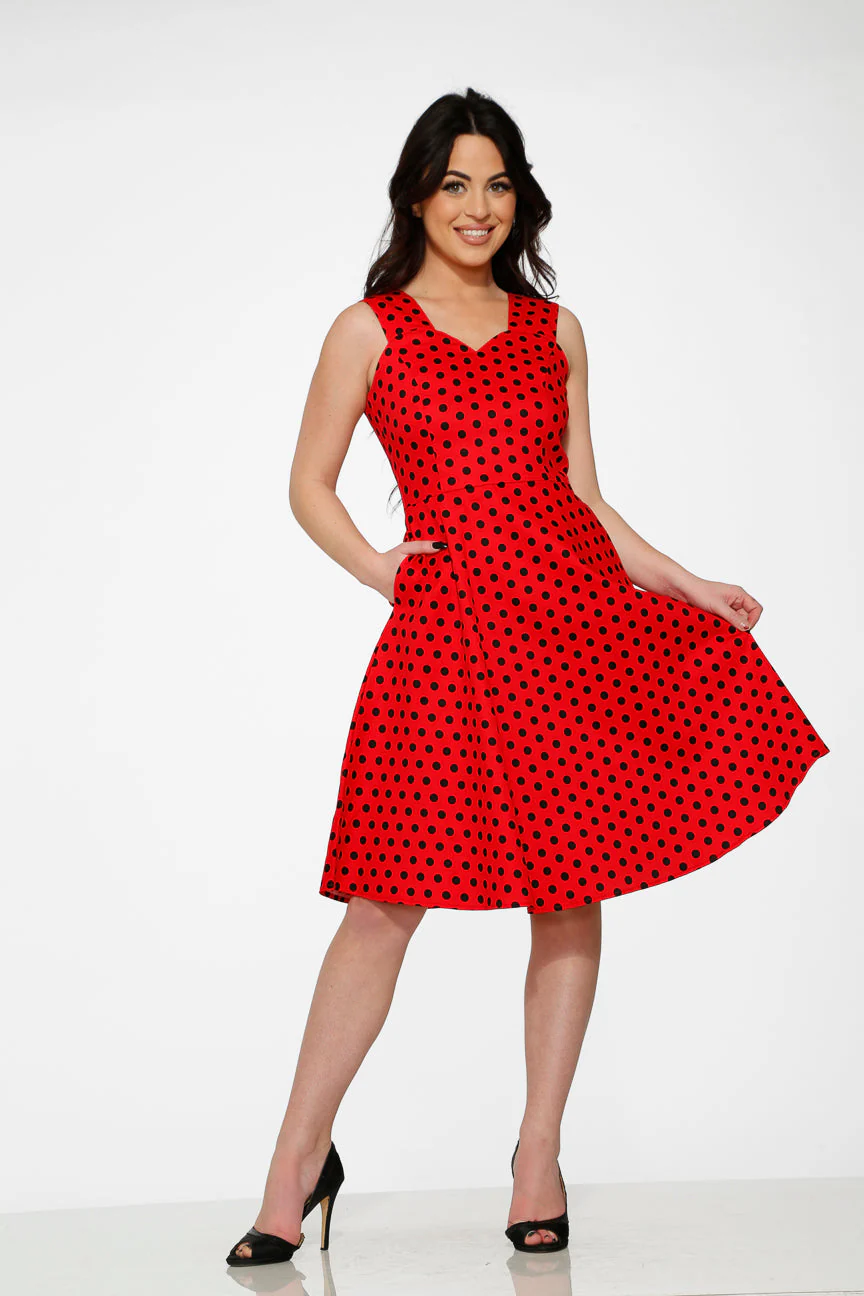 Red & Black Polka Dot Swing Dress - Olabens