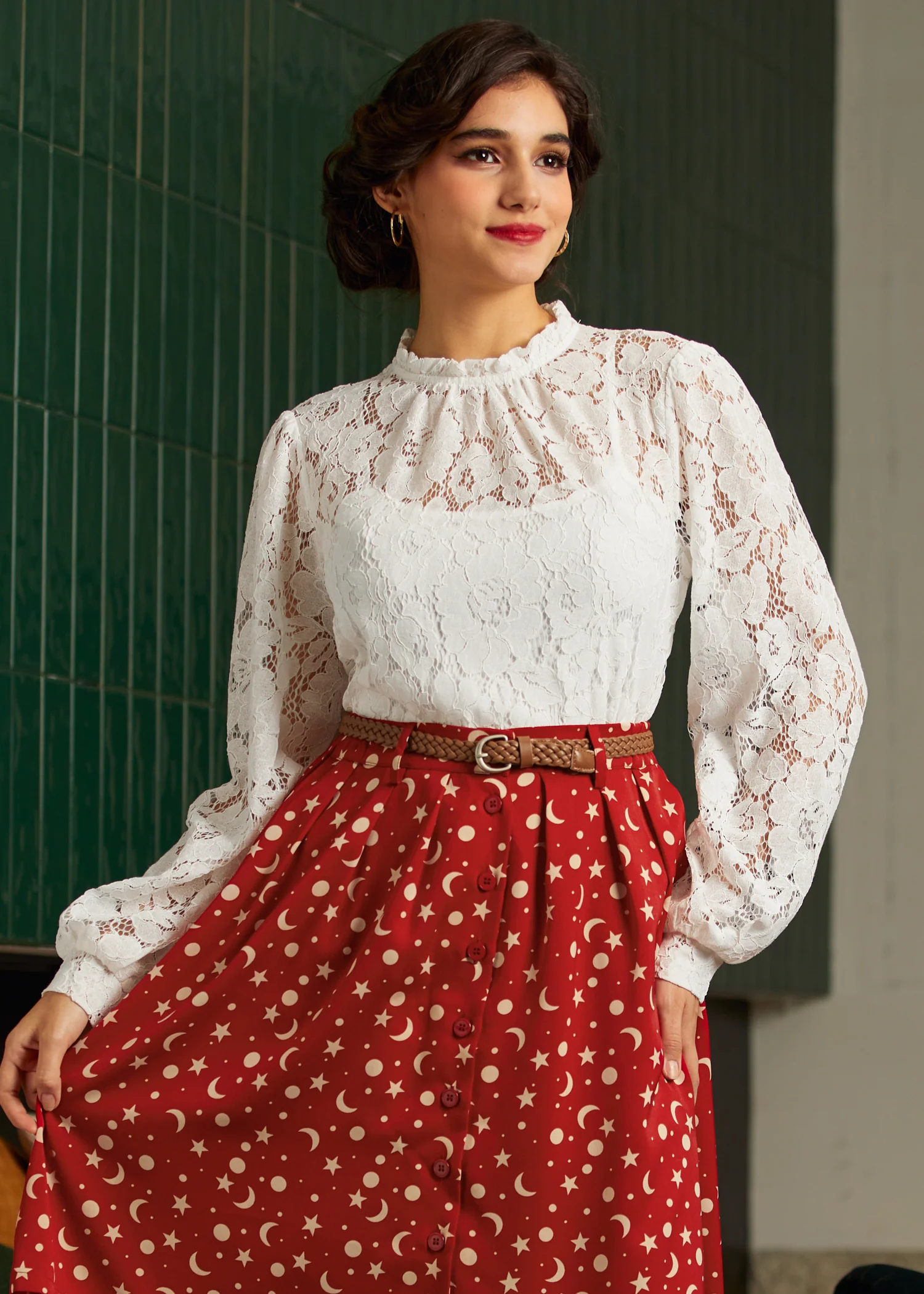 Mad Men Ruffle Mock Neck Blouse - Olabens