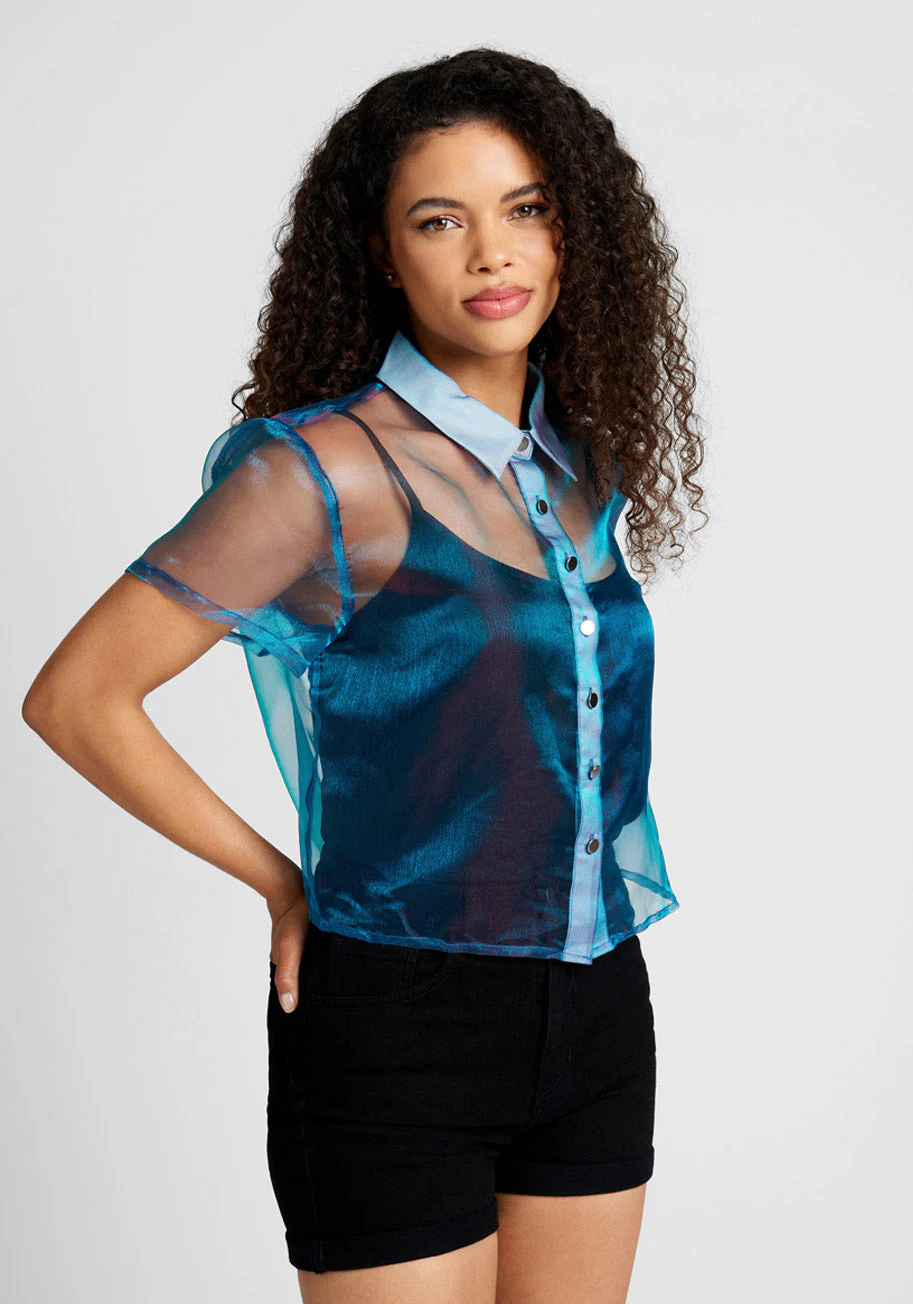 Synchronized Shimmer Button-Up Blouse - Olabens