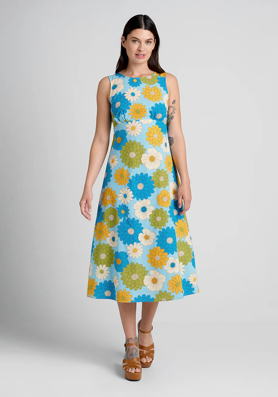 Clear Blue Sky Garden Midi Dress - Olabens