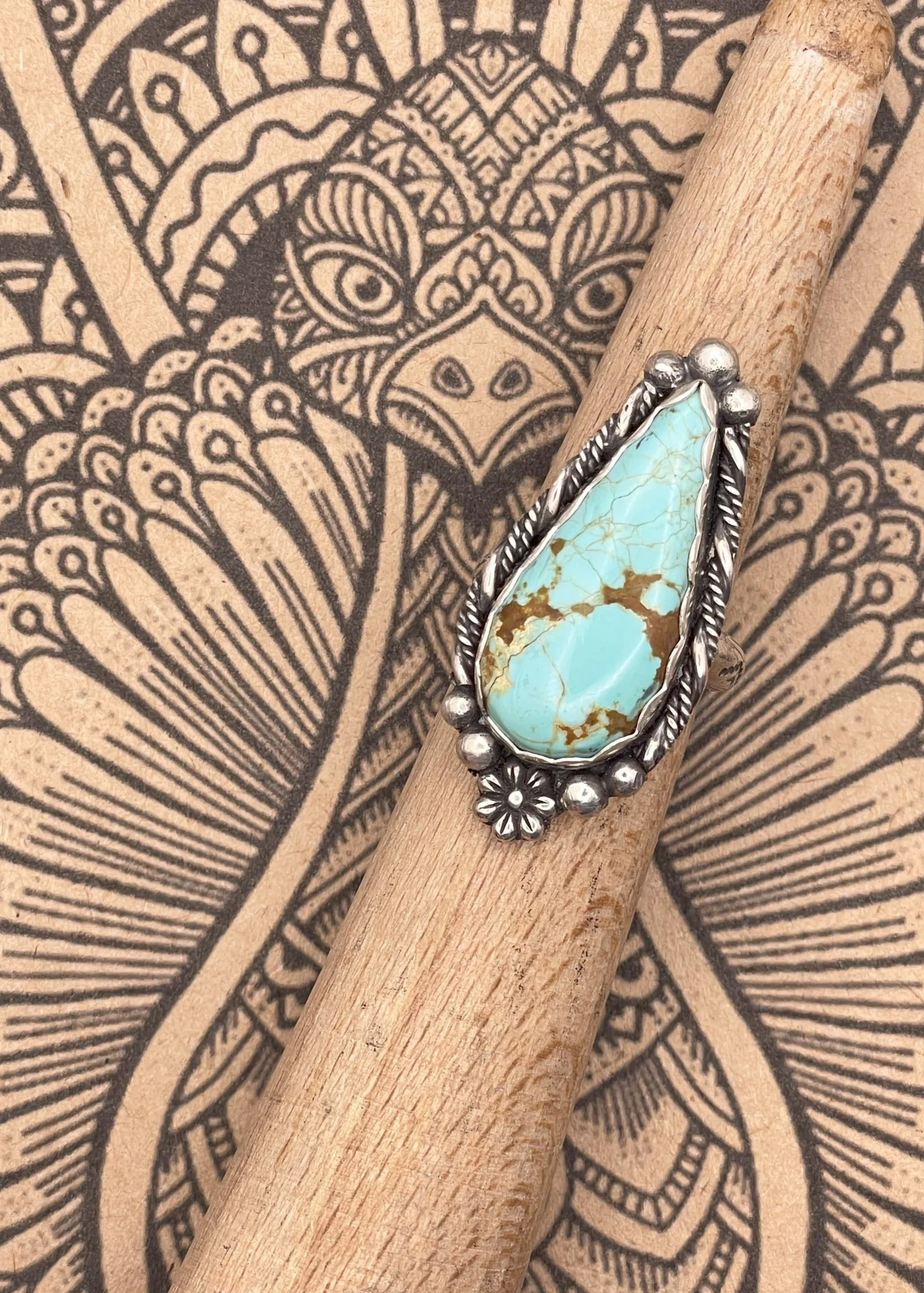 Sterling Silver Turquoise Flower Ring - Olabens