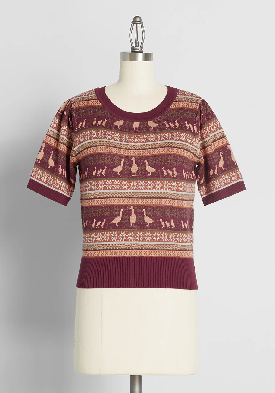 Follow Mother Goose Fair Isle Short Sleeve Sweater - Olabens