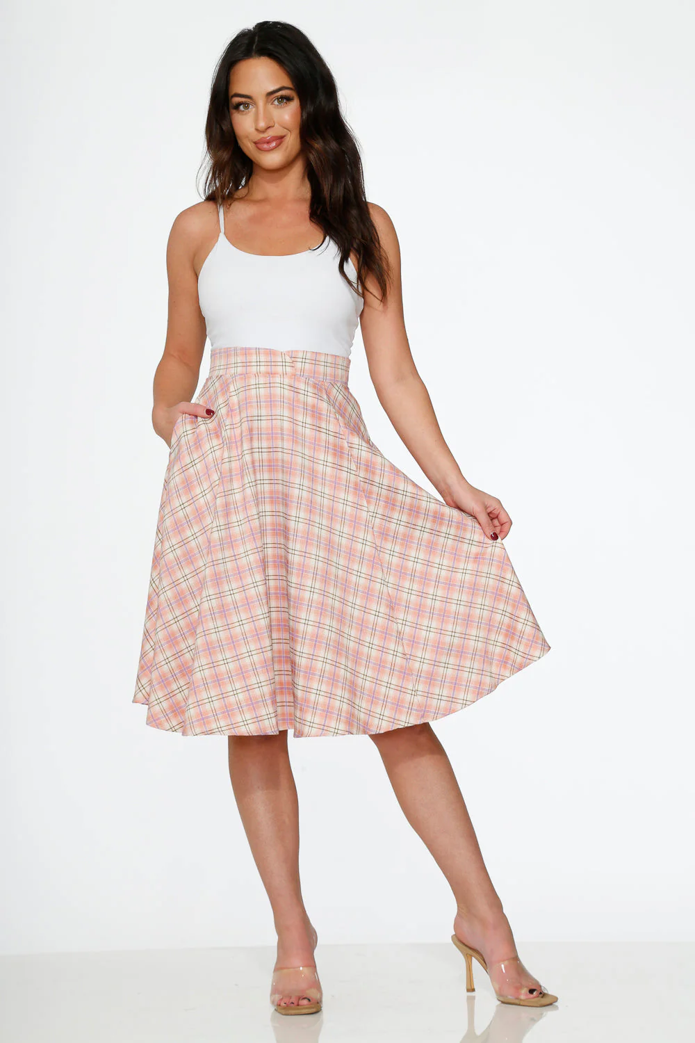 Pink Plaid Swing Skirt - Olabens