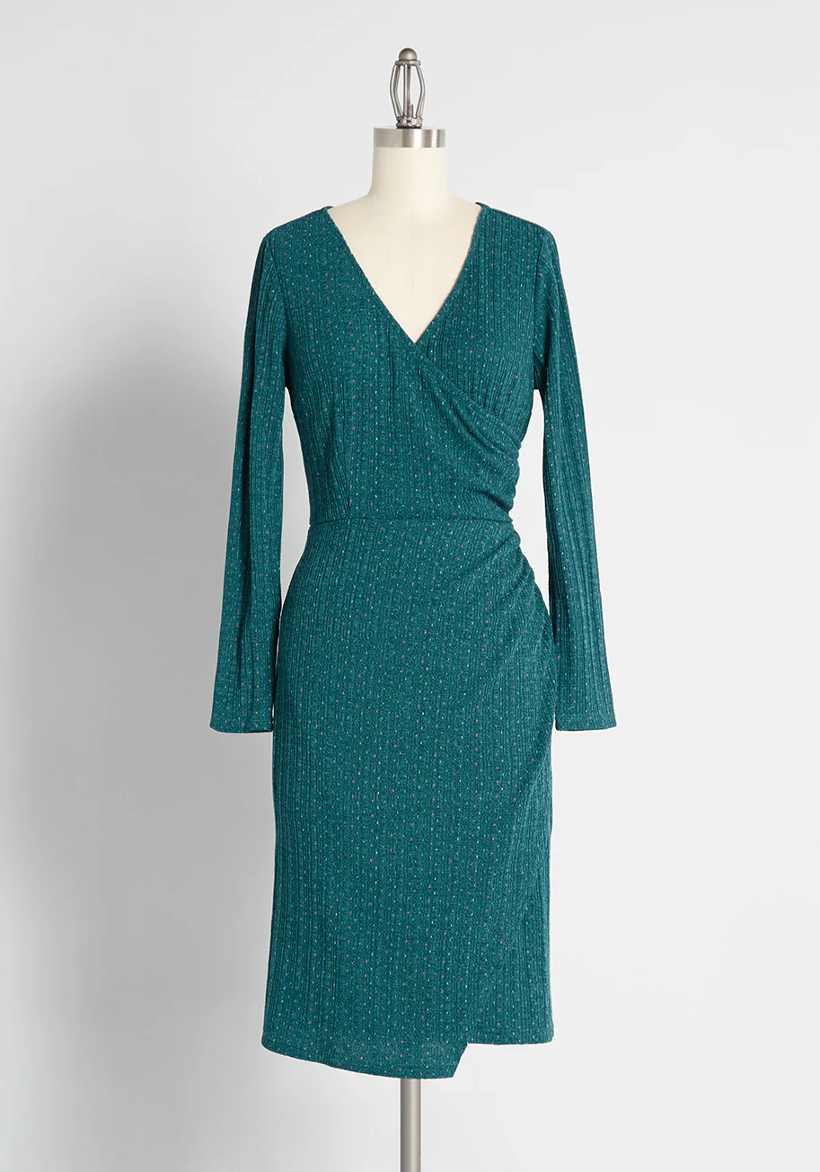 Knit on the Town Faux-Wrap Dress - Olabens