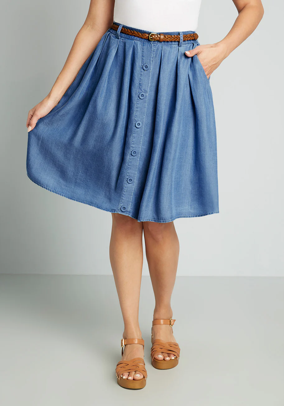 Bookstore's Best Chambray A-Line Skirt - Olabens