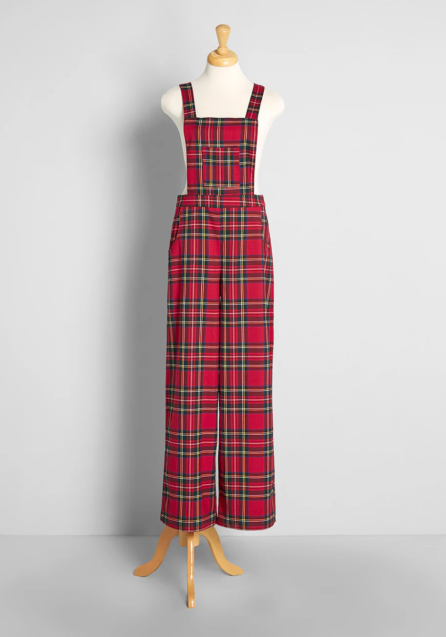 Holiday Plaid Party Overalls - Olabens