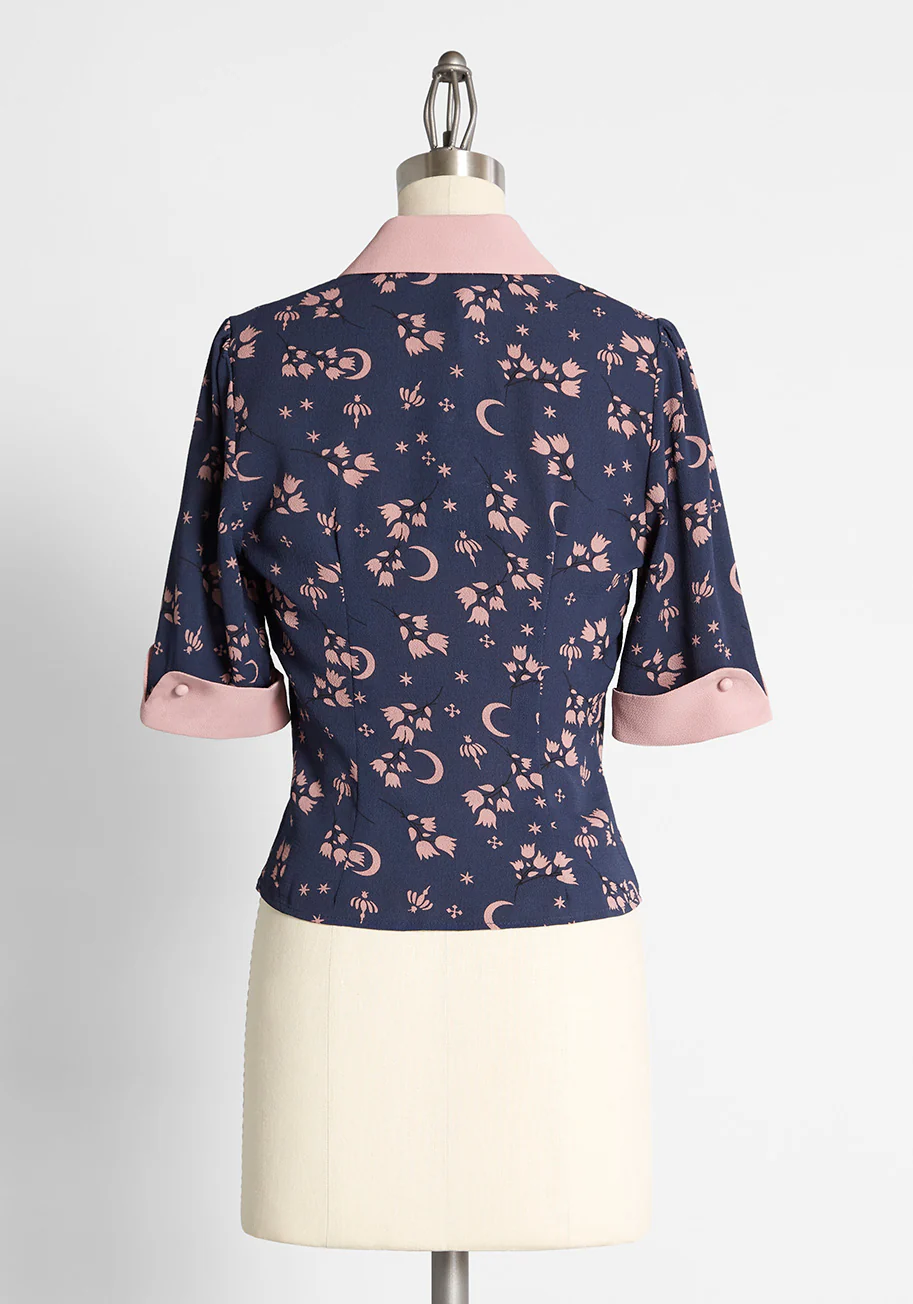 Moonflower Blooms Tie-Neck Blouse - Olabens