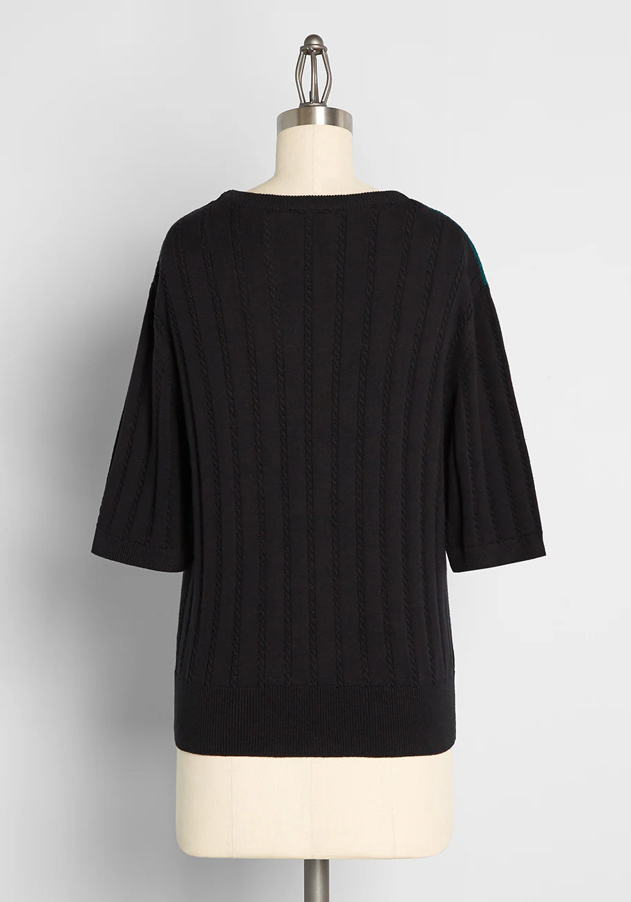 Knit-thing Makes Me Happier Colorblock Cable Knit Sweater - Olabens