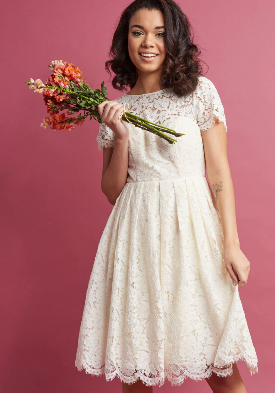 Jenny Yoo Wear and Wow Fit and Flare Dress in Ivory - Olabens