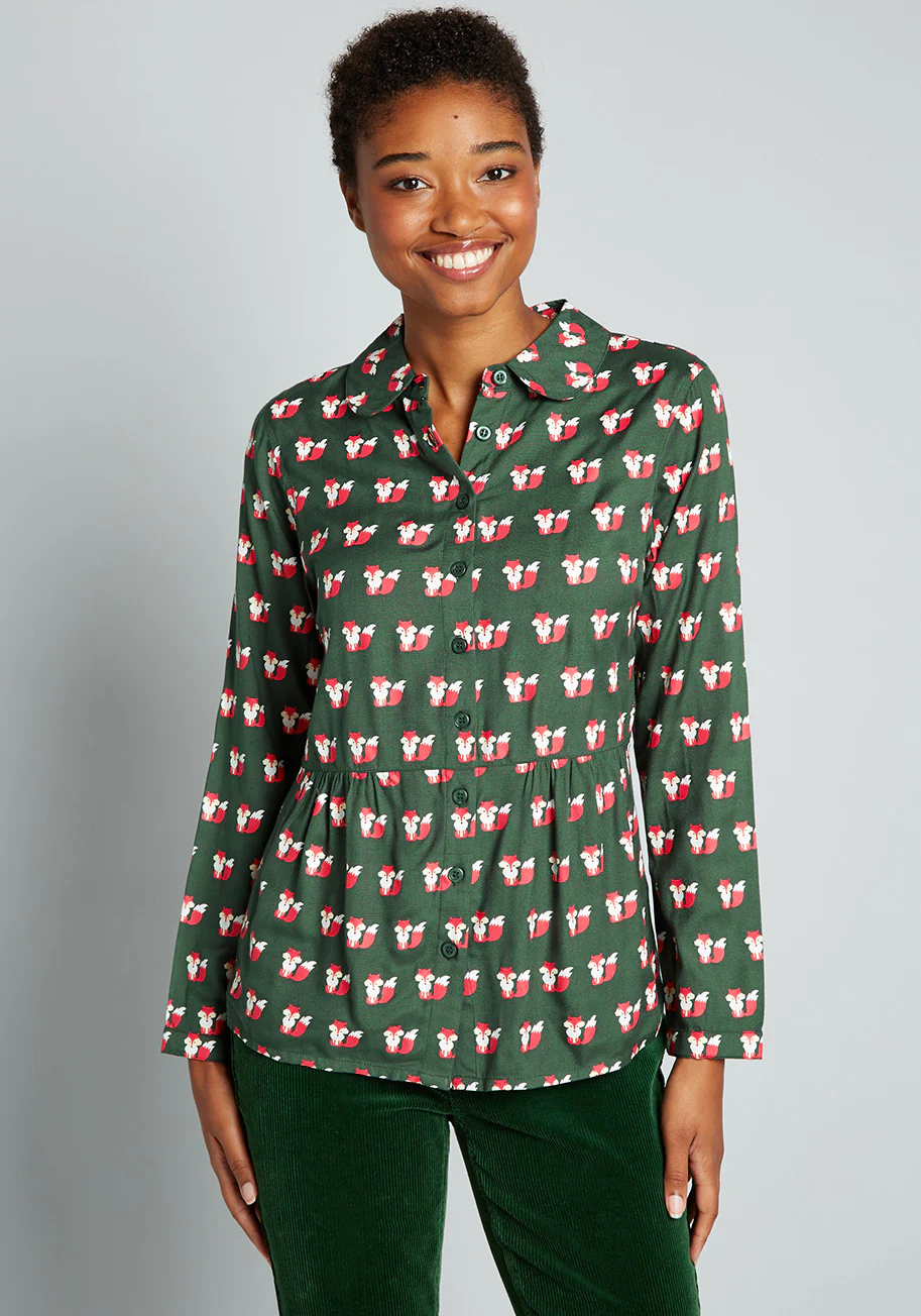Fox Around & Finds Out Tiered Button-Up Blouse - Olabens