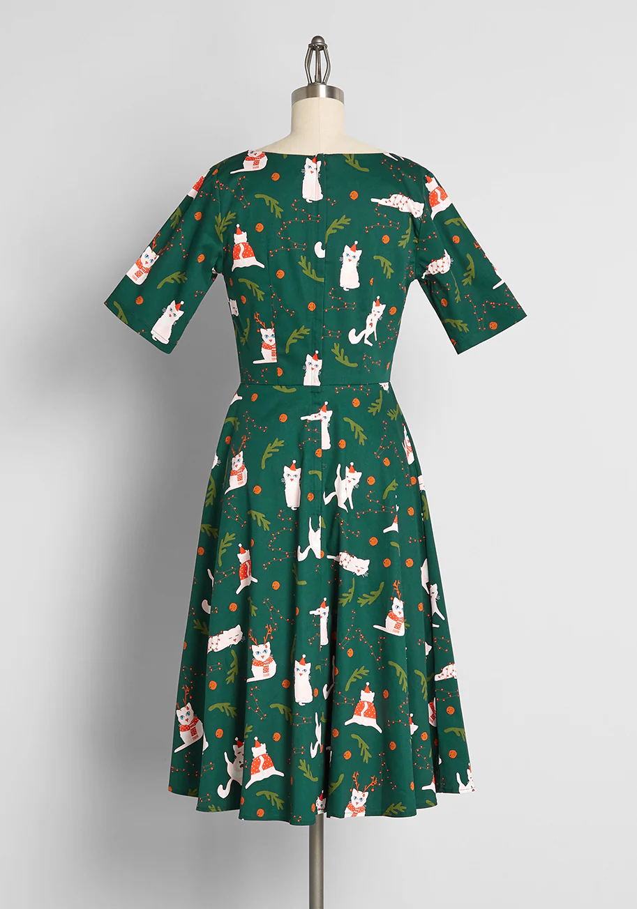 Catching Festive 'Felines' Swing Dress - Olabens