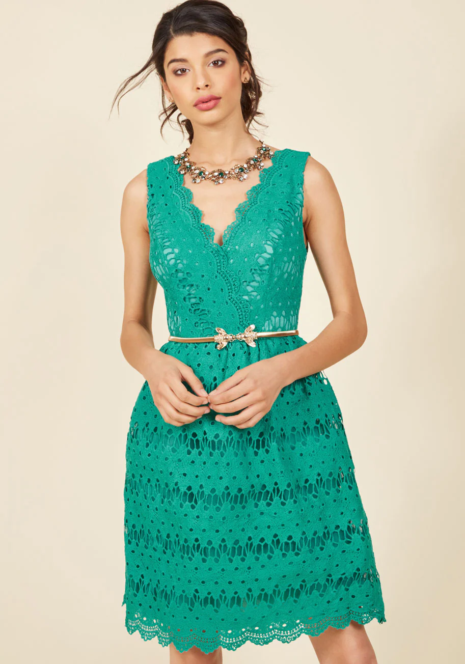 Stately Satisfaction Lace Dress in Jade - Olabens