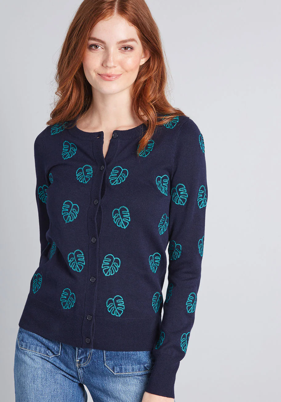 Monstera Mania Embroidered Cardigan - Olabens