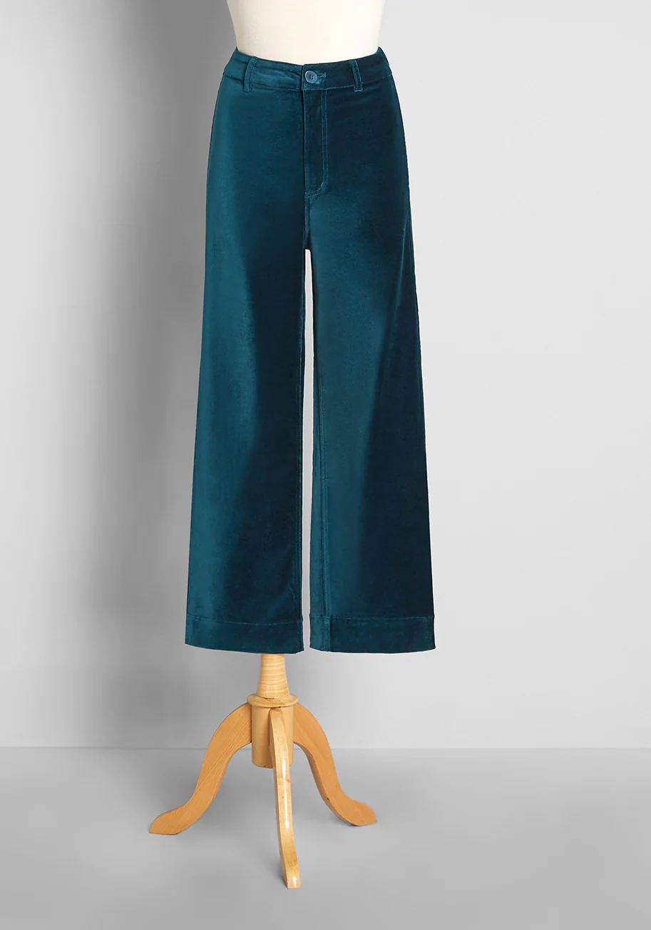 The 'Teal' Deal Velvet Wide-Leg Pants - Olabens