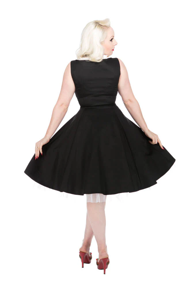 9358 Black White Queen Neck Swing Dress - Olabens