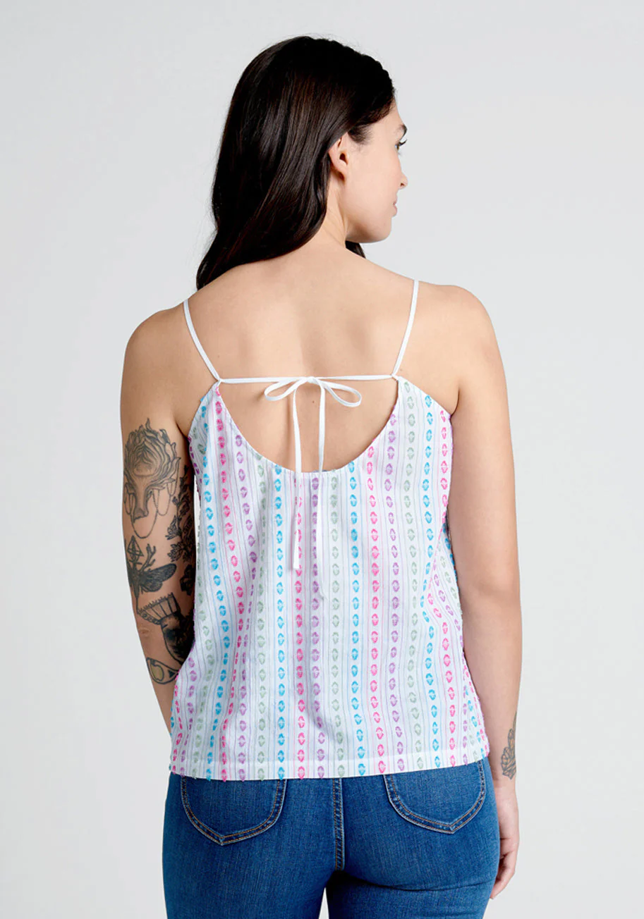 Can't Stop Giggling Embroidered Tie-Back Camisole - Olabens