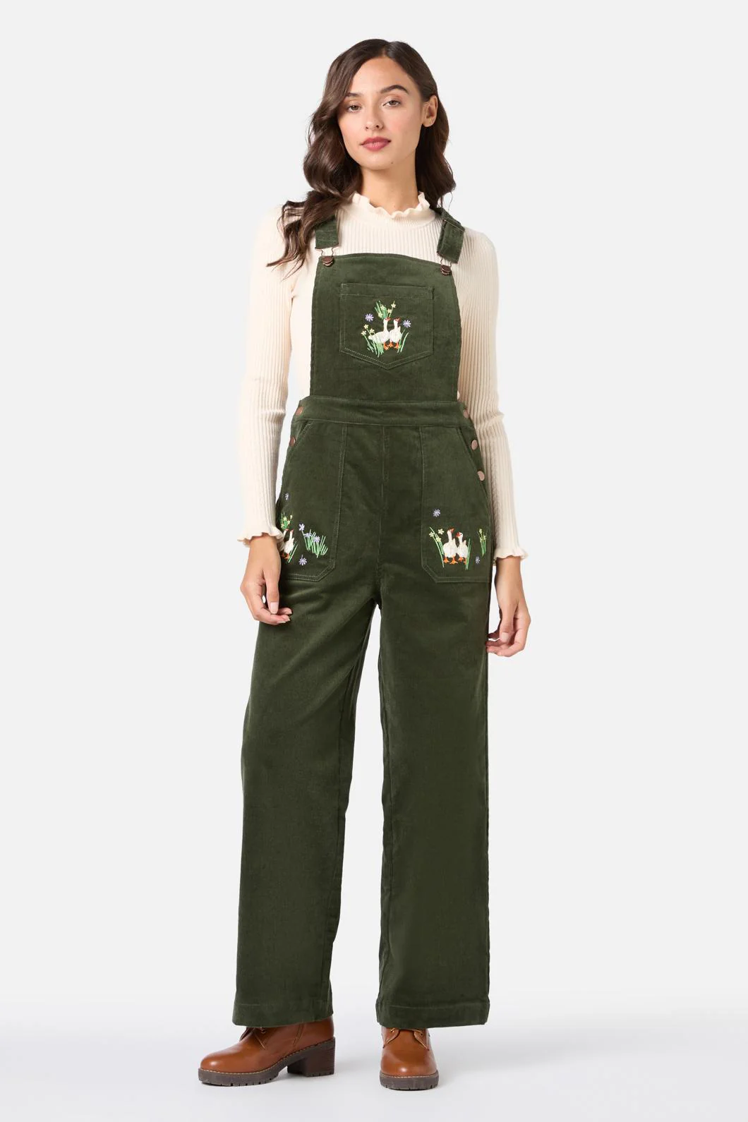 Goose Embroidered Cord Overall - Olabens