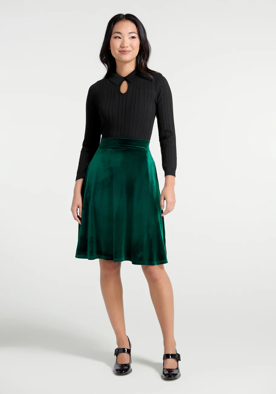 Let's Circle Back Velvet Skirt - Olabens