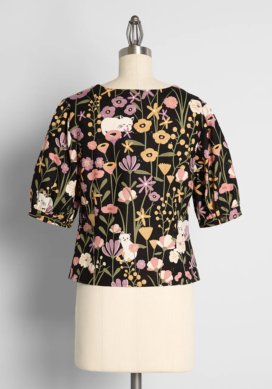 Isnyt x Princess Highway Floral Felines Button-Up Blouse - Olabens