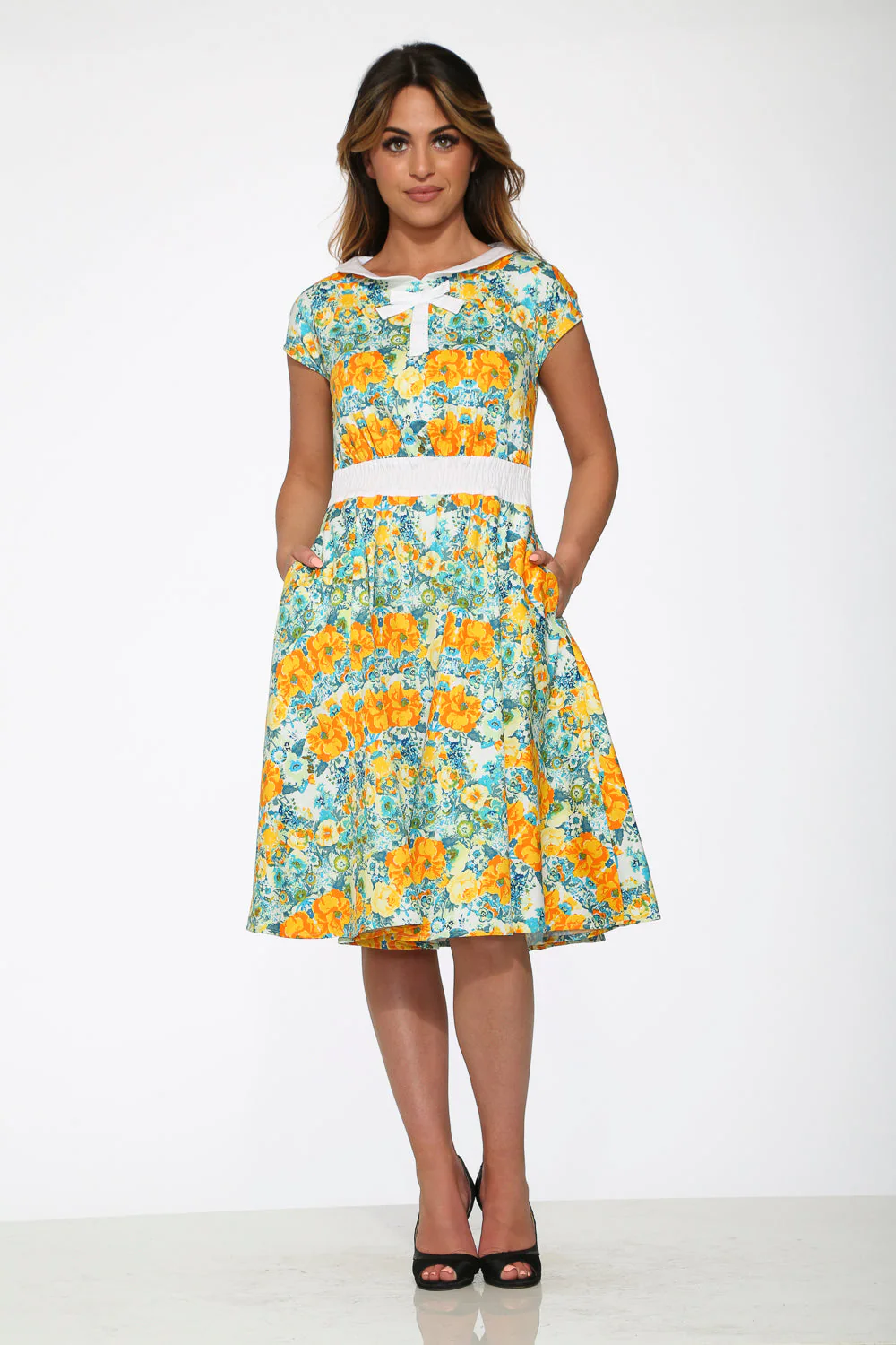 Yellow Floral Swing Dress - Olabens