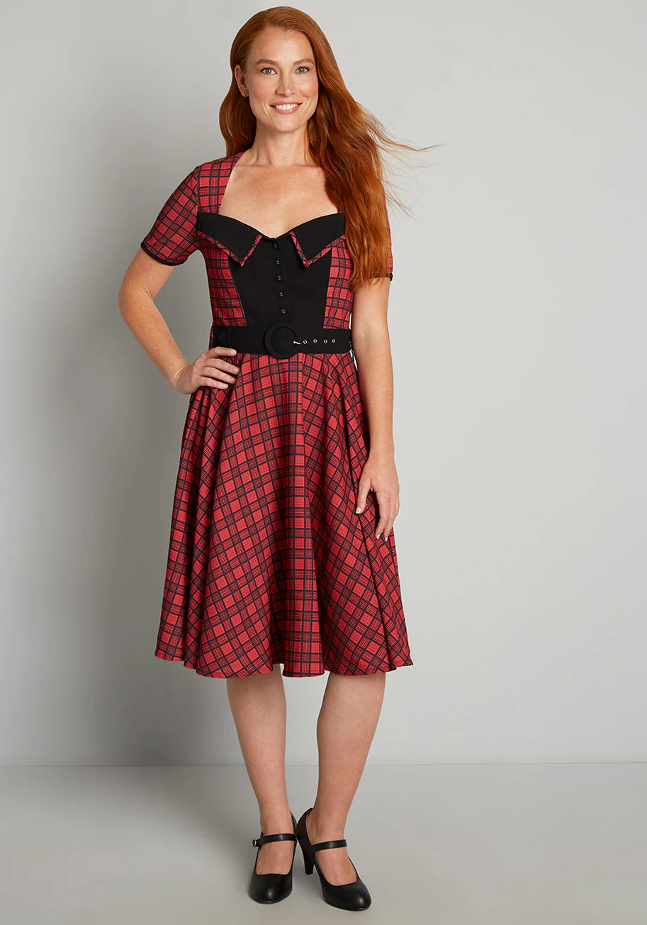 Love You Like Plaid Swing Dress - Olabens