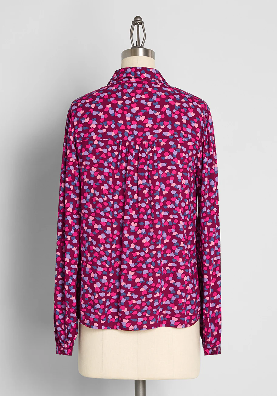 Overlapping Love Letters Button-Up Top - Olabens