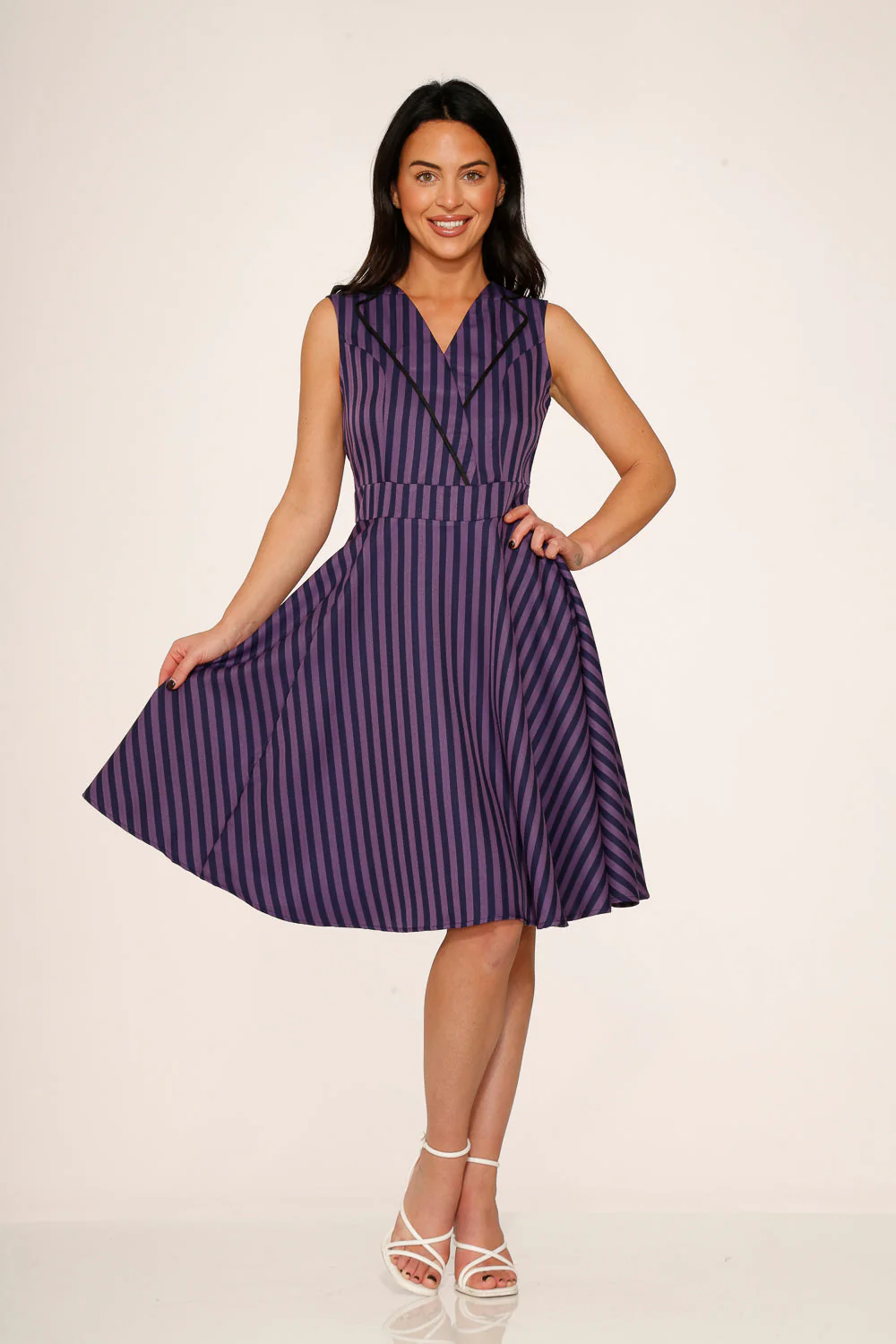 Black & Purple Stripe Swing Dress - Olabens