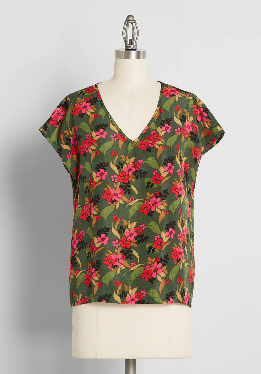 Vneck Ss Woven Top - Olabens