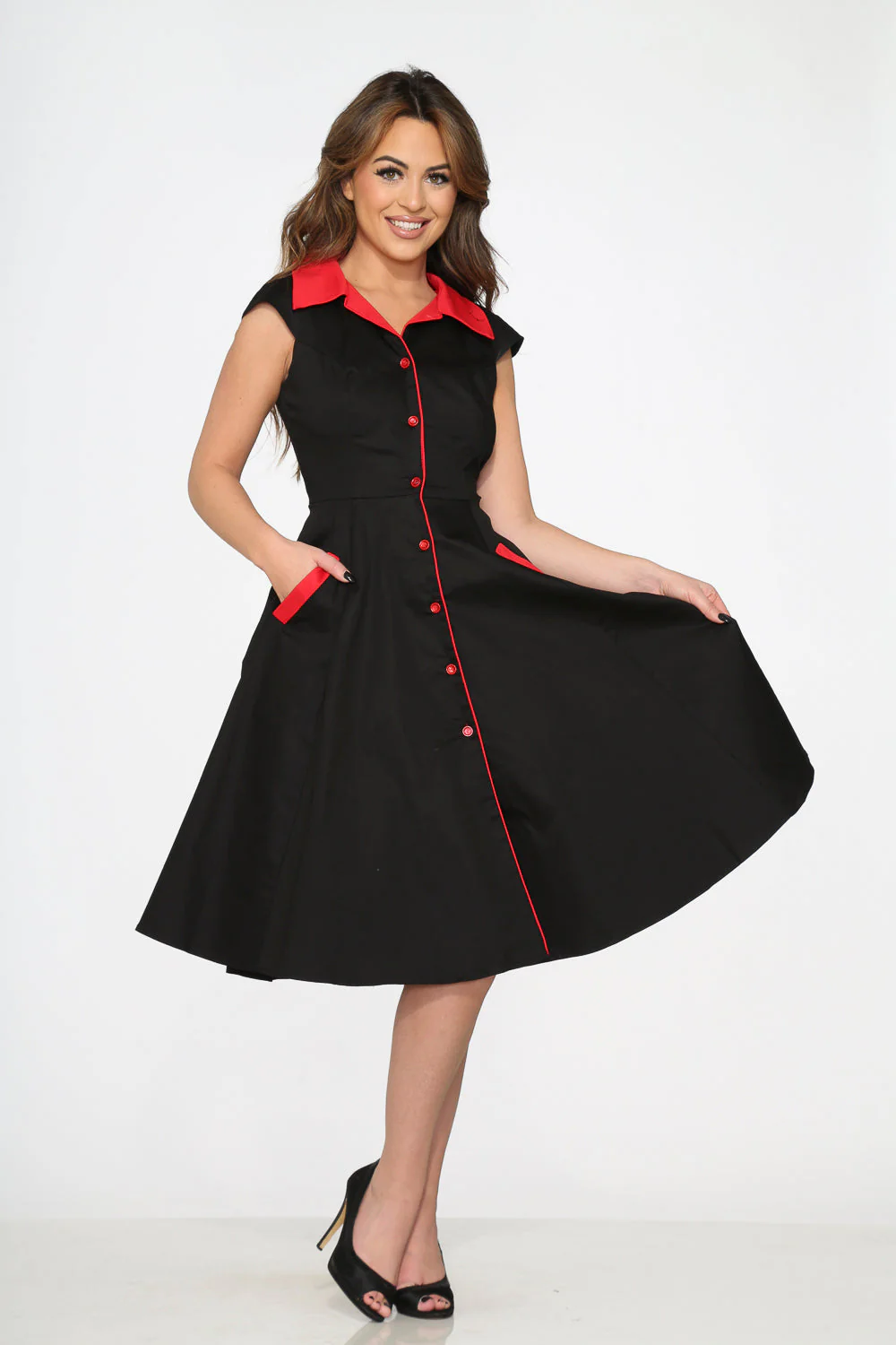 Black Red Trim Swing Dress - Olabens