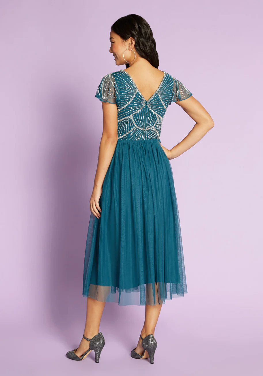 Shimmering Cascades Midi Dress - Olabens