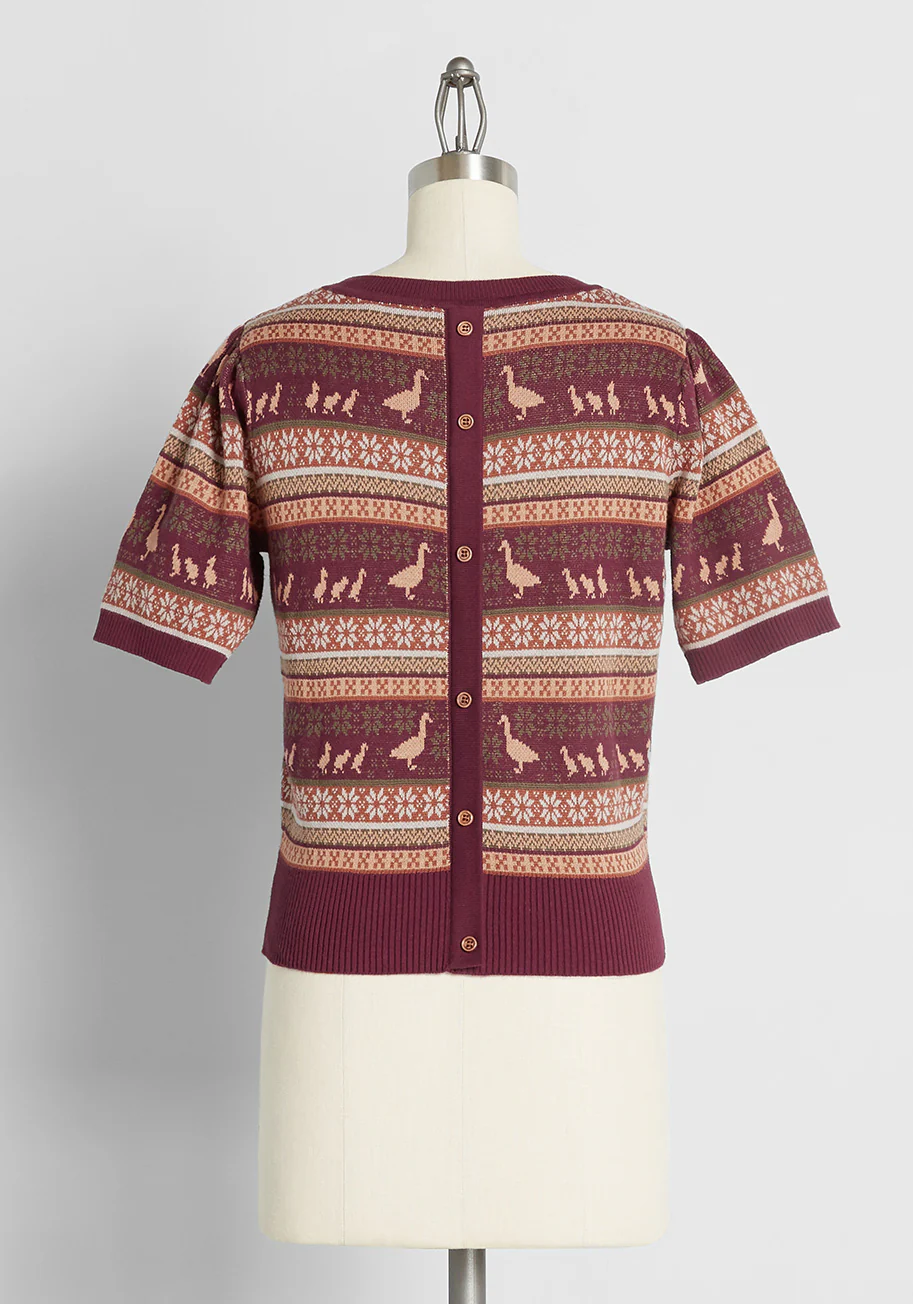 Follow Mother Goose Fair Isle Short Sleeve Sweater - Olabens