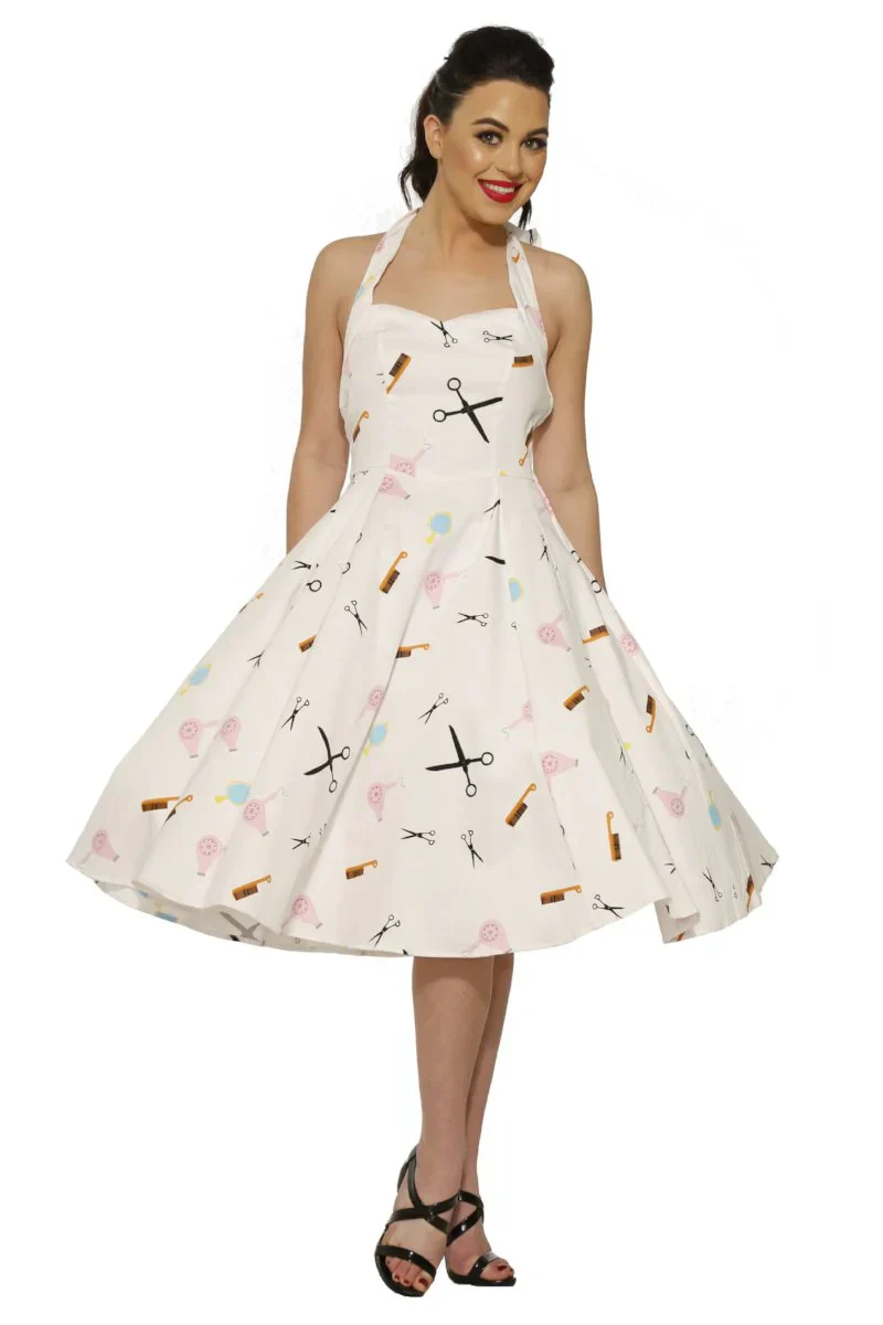 White Beauty Salon Halter Dress - Olabens