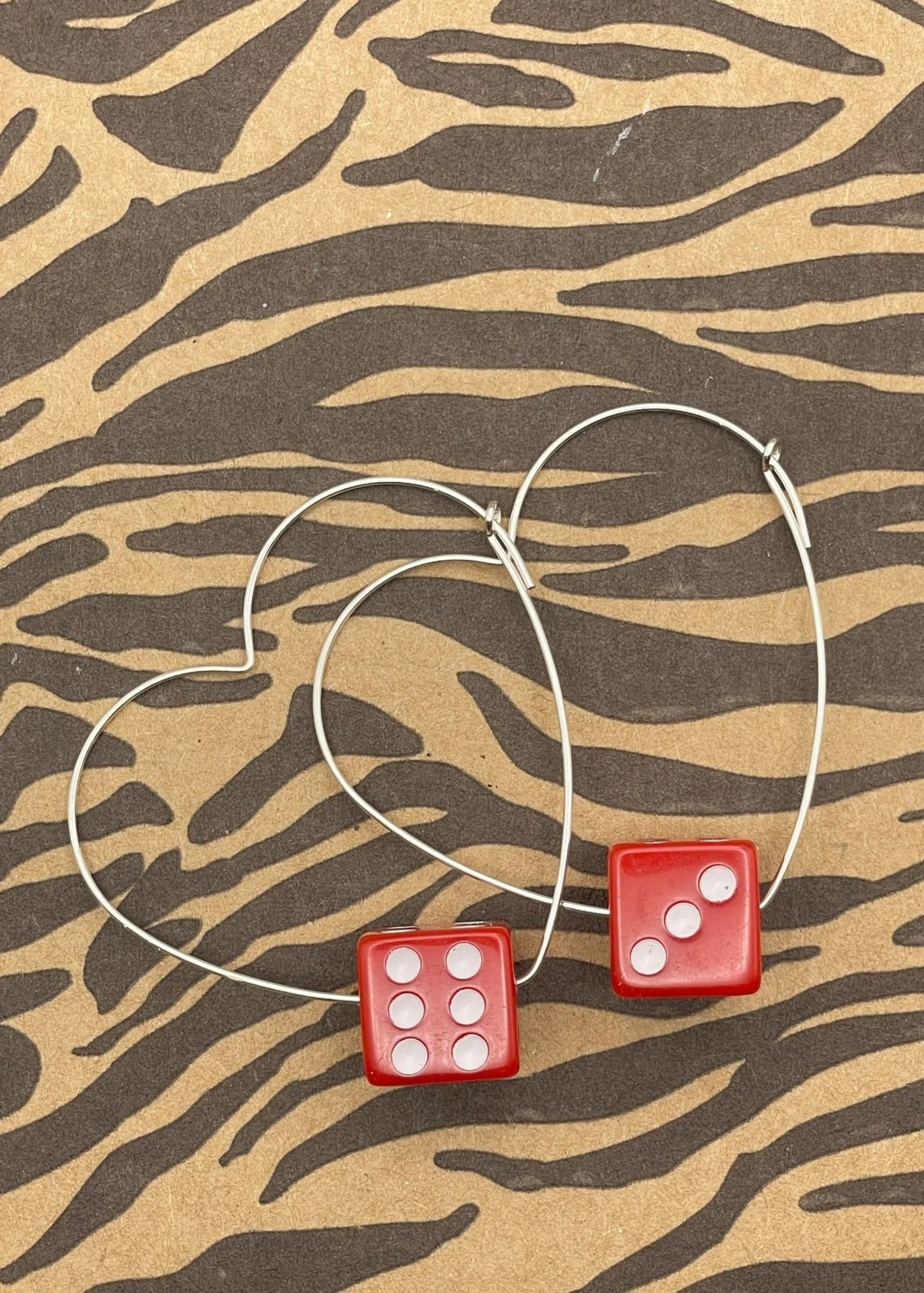 Sterling Silver Dice Heart Hoop Earrings - Olabens