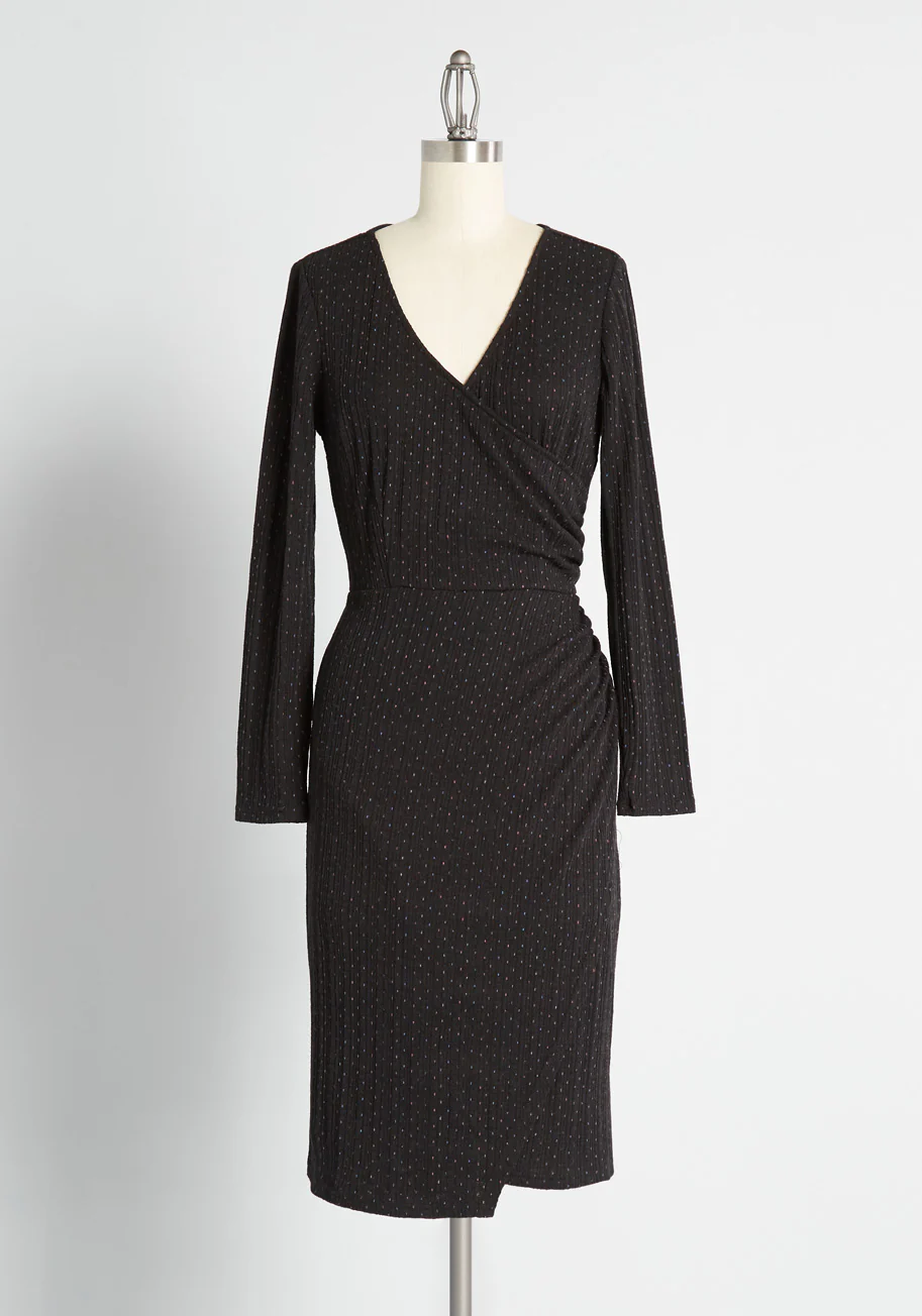 Knit on the Town Faux-Wrap Dress - Olabens